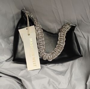 Madison West Black Shoulder Bag with Silver Accent